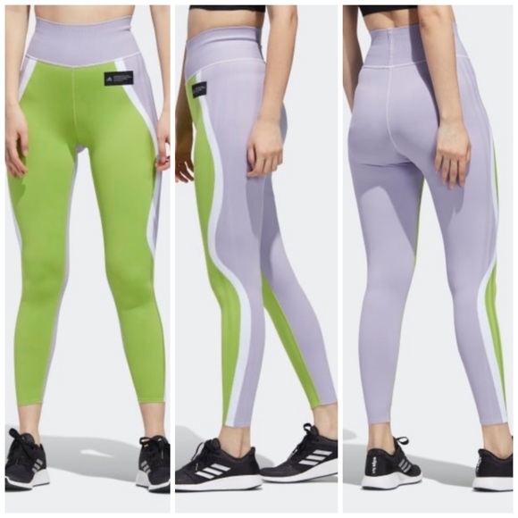 Adidas Lavender & Lime Training Primeknit Fine Tights - Picture 2 of 14